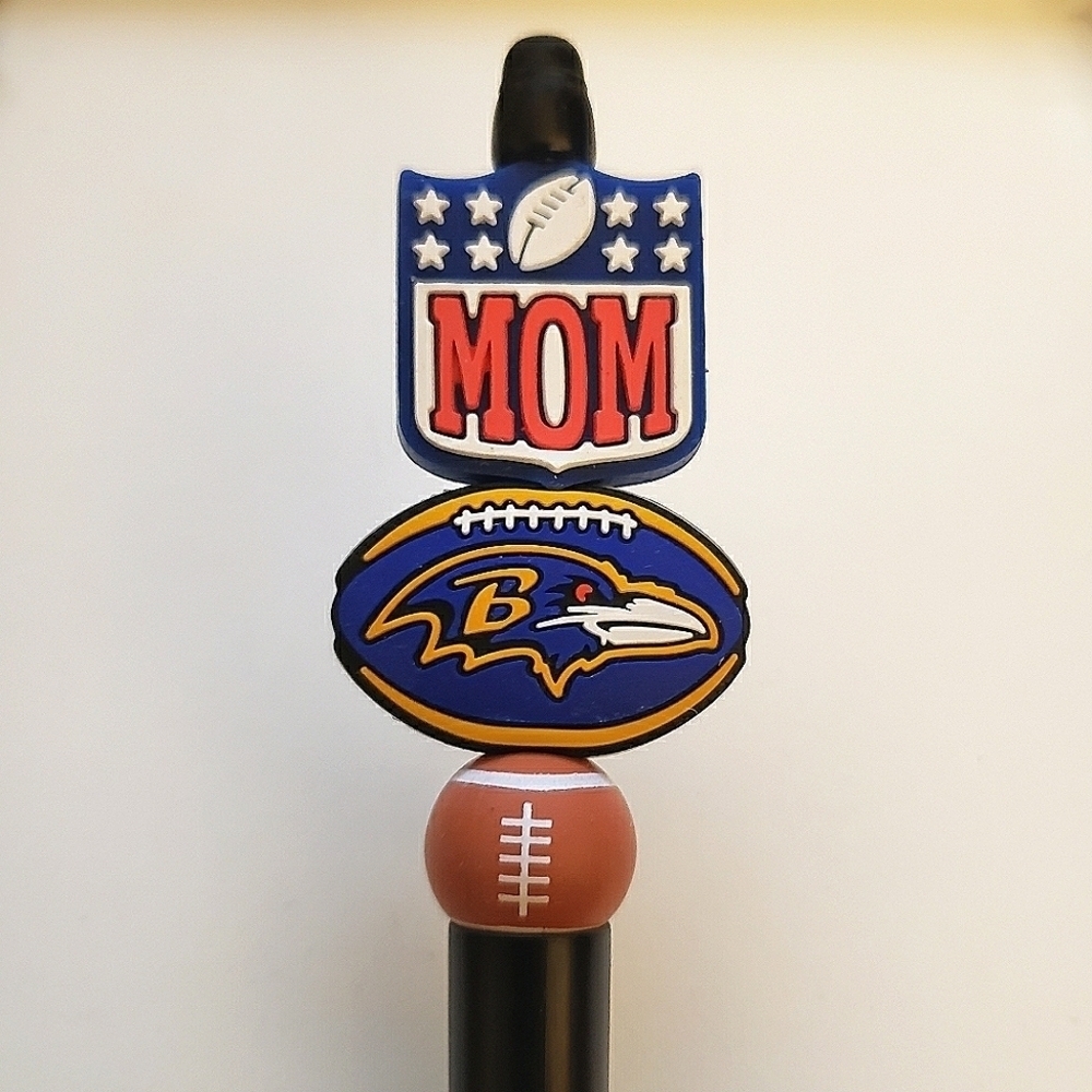 Handmade Baltimore Ravens NFL Mom Football Beaded Silicone Focal Bead Pen